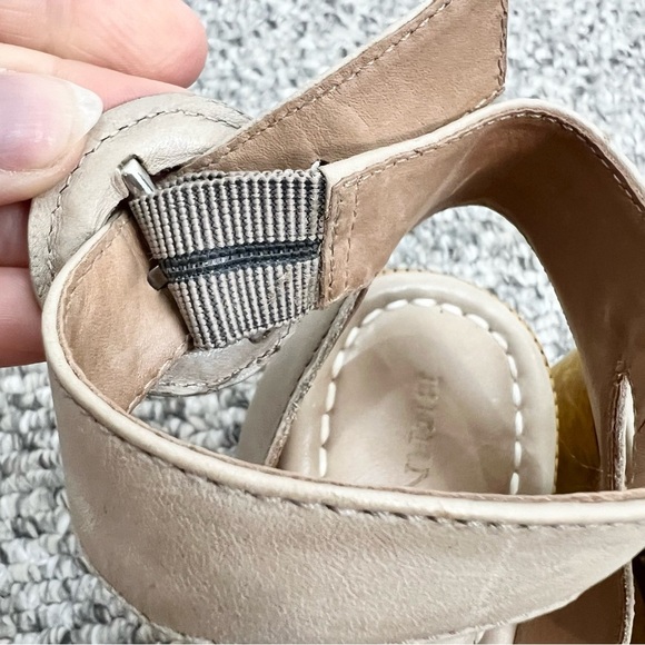 Bernardo Kate beige tan leather wooden platform clear heel ankle strap sandals 9 - Picture 10 of 14